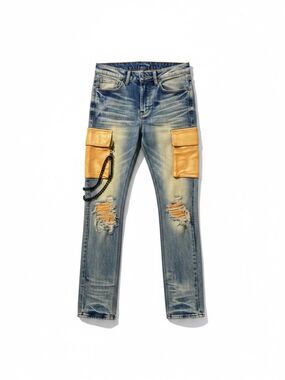 Decibel Cody Distressed Cargo Skinny Jeans Chains Size 28 NWT